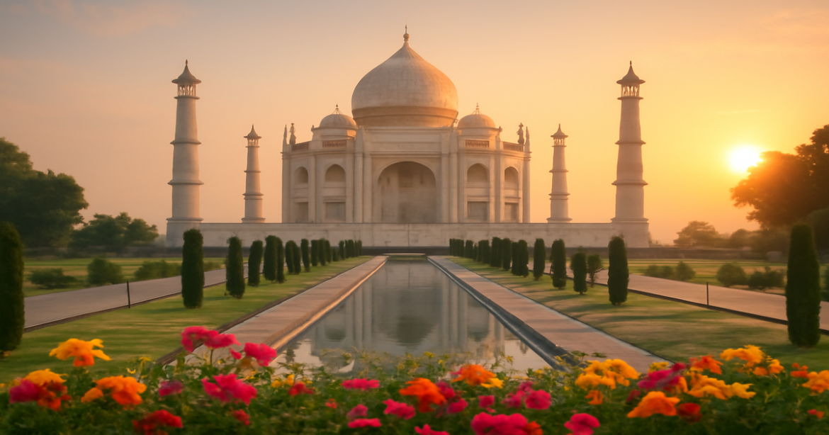 Stunning sunrise view of the Taj Mahal, a must-see destination in India.