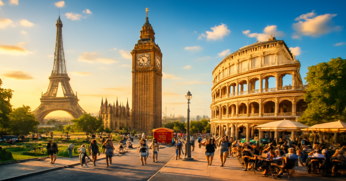Explore a путеводитель по столицам Европы with stunning views of famous landmarks in vibrant cities.