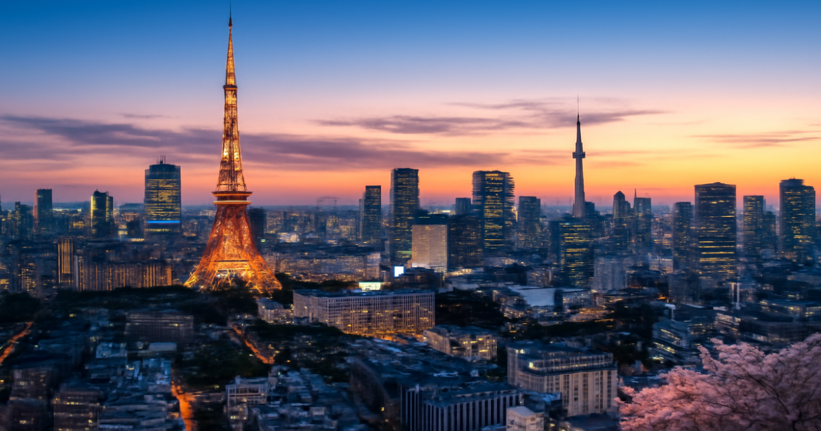 Explore Tokyo's stunning skyline at sunset in this путеводитель по Токио image.