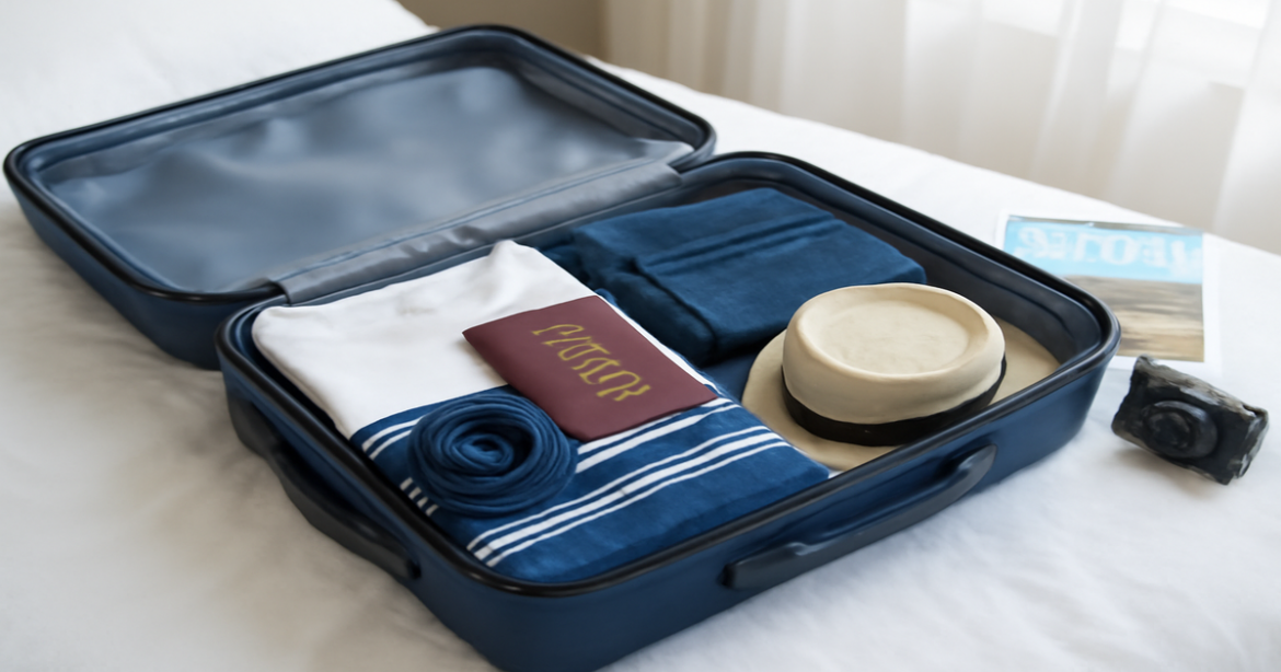 A visually appealing image of a suitcase being packed with travel essentials for a stress-free journey.