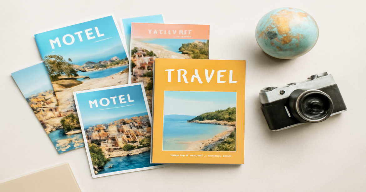 Explore the secrets of выбор отелей with this inspiring travel flat lay showcasing hotel brochures and travel essentials.