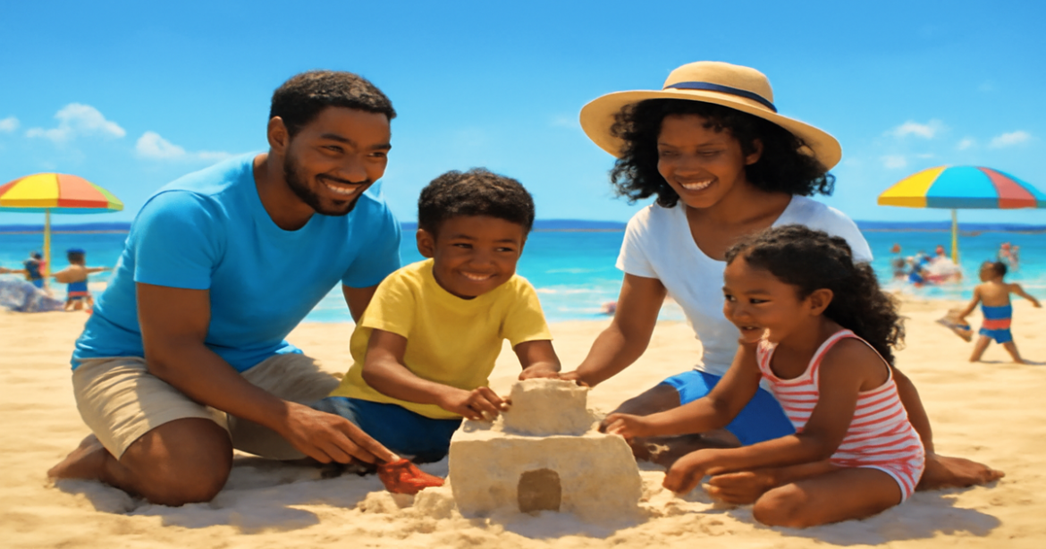 Discover family vacation moments on a beautiful beach, perfect for семейный отдых.