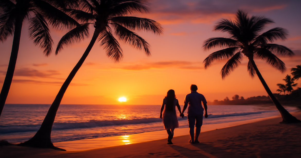 Explore seasonal отдых with this beautiful sunset beach scene, perfect for travel inspiration.