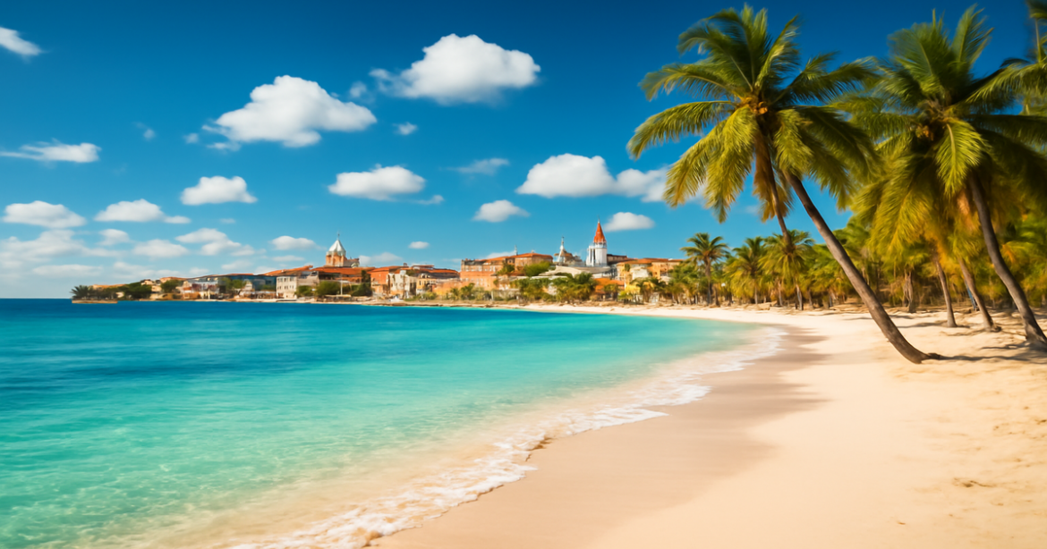 A beautiful beach scene perfect for сезонный отдых, showcasing vibrant colors and inviting travel destinations.