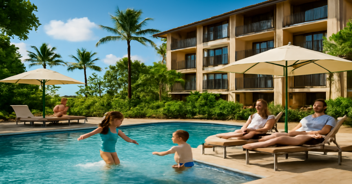 Image of a family-friendly hotel pool area, perfect for выбор отелей для отдыха с детьми.