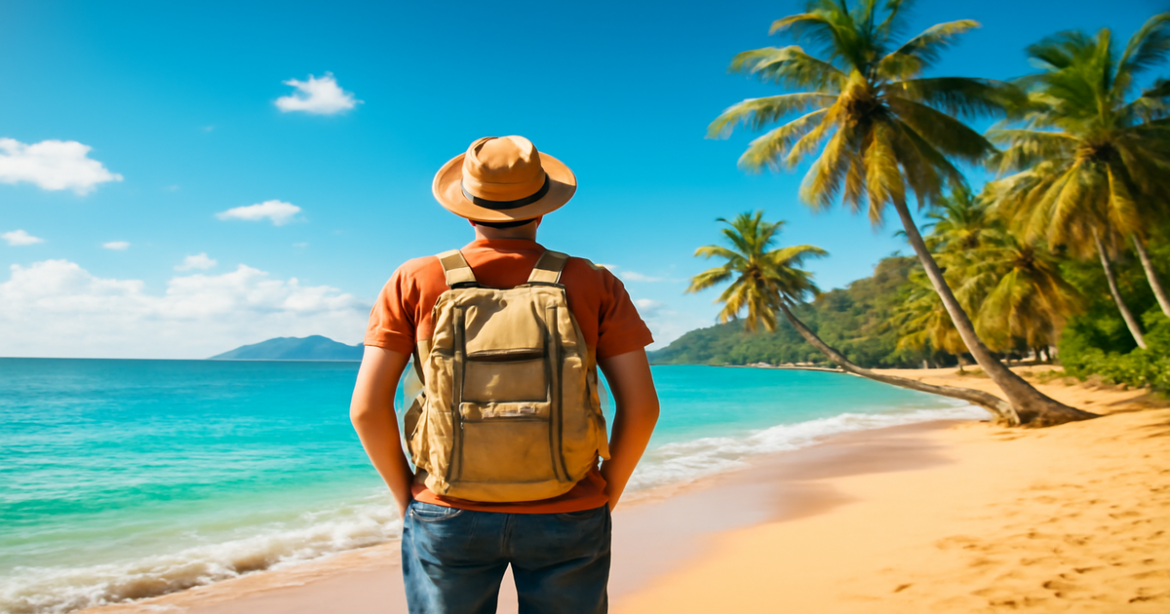 Inspiring image of a solo traveler at a beach, embodying советы самостоятельным путешественникам.