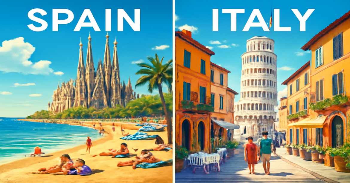 Comparison of Spain and Italy for vacation: vibrant beaches and historic landmarks.