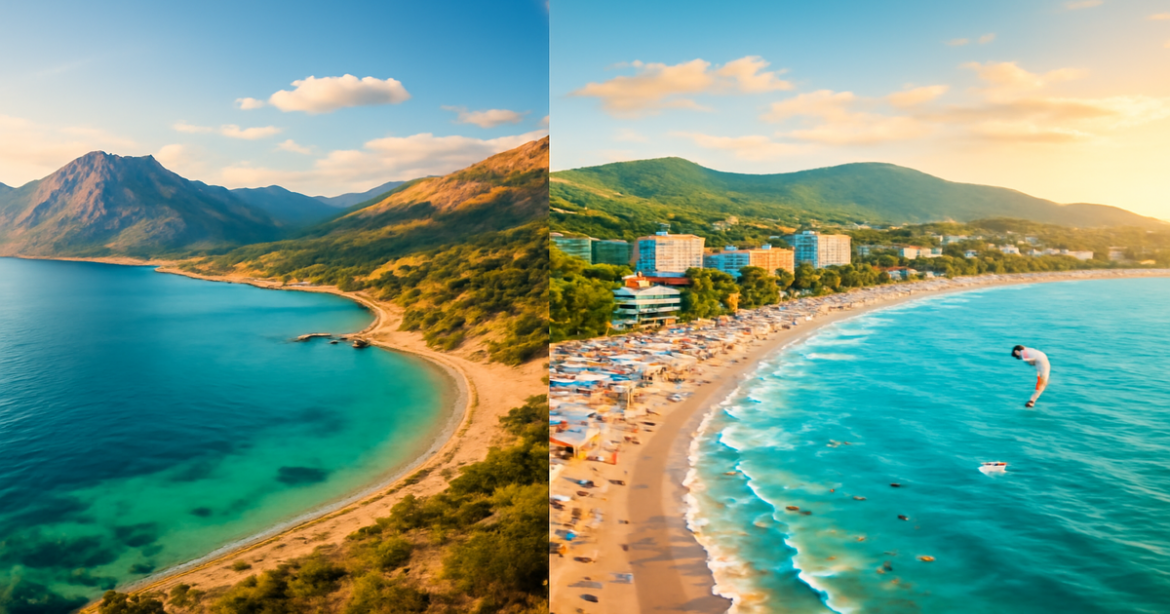 Stunning comparison of Крым vs Краснодарский край showcasing beautiful beaches and landscapes.