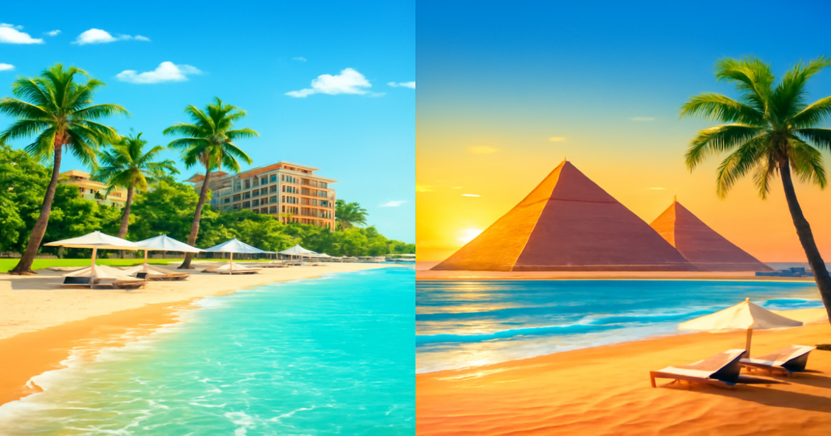 Stunning comparison of курортов Турция и Египет showcasing beautiful beaches and landmarks.