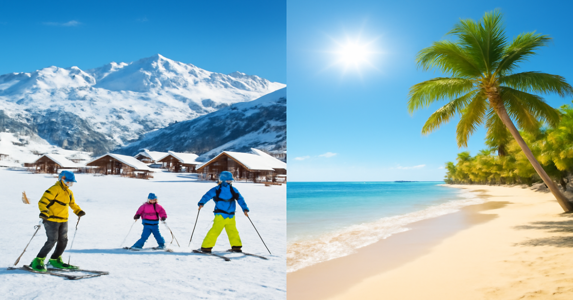 Explore contrasting winter vacation options: ski resorts and beach getaways for идеальный зимний отдых.