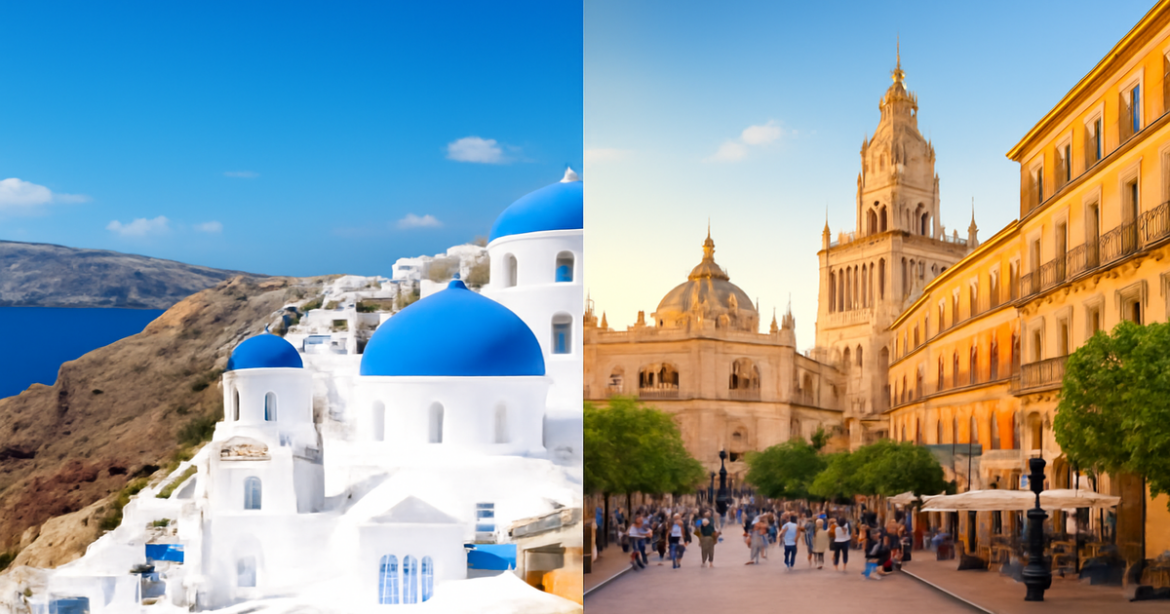Explore Greece or Spain for your vacation with stunning scenery and vibrant culture.