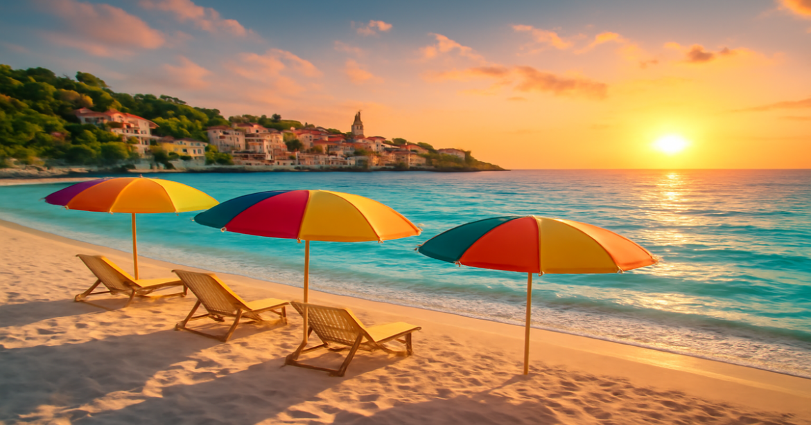 Stunning summer vacation scene depicting a beach, perfect for летний отдых inspiration.