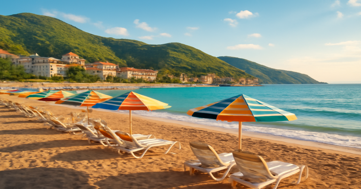 Explore пляжные курорты Крыма и Краснодарского края with stunning beach views and vibrant travel vibes.