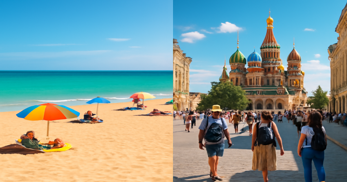 Explore пляжный отдых и экскурсионный отдых through stunning beach and city images.