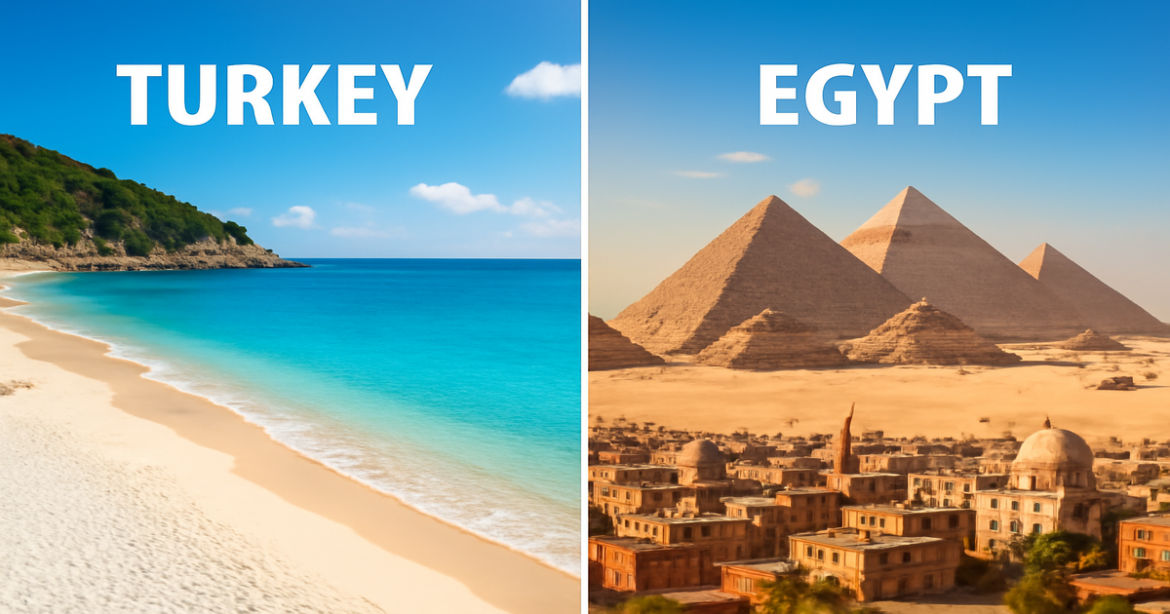 Explore Turkey против Египта with a captivating image of beaches and landmarks for your travel inspiration.
