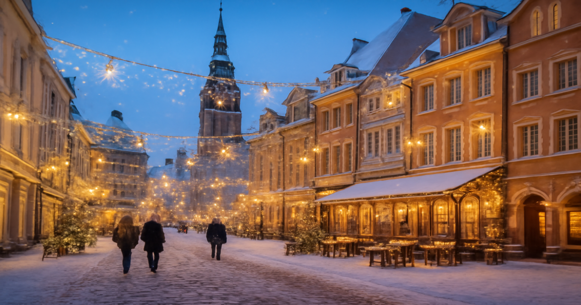 Charming cities for winter vacations in Europe with festive decorations and historic architecture.