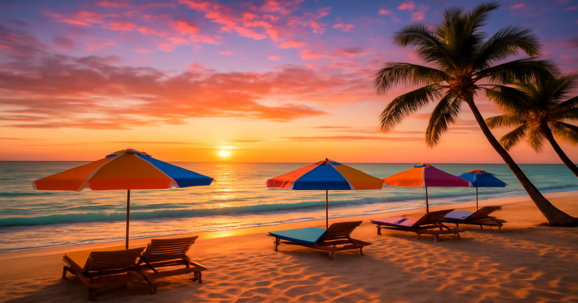 Stunning beach scene perfect for пляжный отдых, showcasing vibrant colors and a relaxing atmosphere.