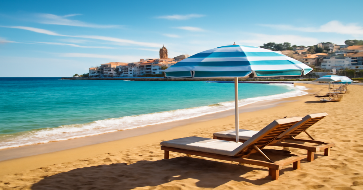Beautiful beach resort scene, perfect for курорты на море 2024, showcasing relaxation and adventure.