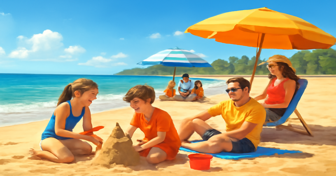 Families enjoying their time at лучшие курорты для семейного отдыха on a sunny beach.