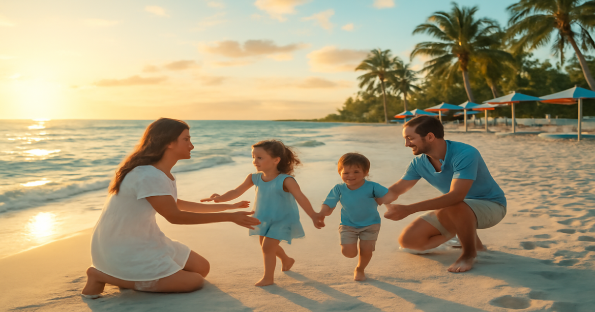 Explore лучшие курорты для семьи with this inspiring beach scene capturing joyful family moments.