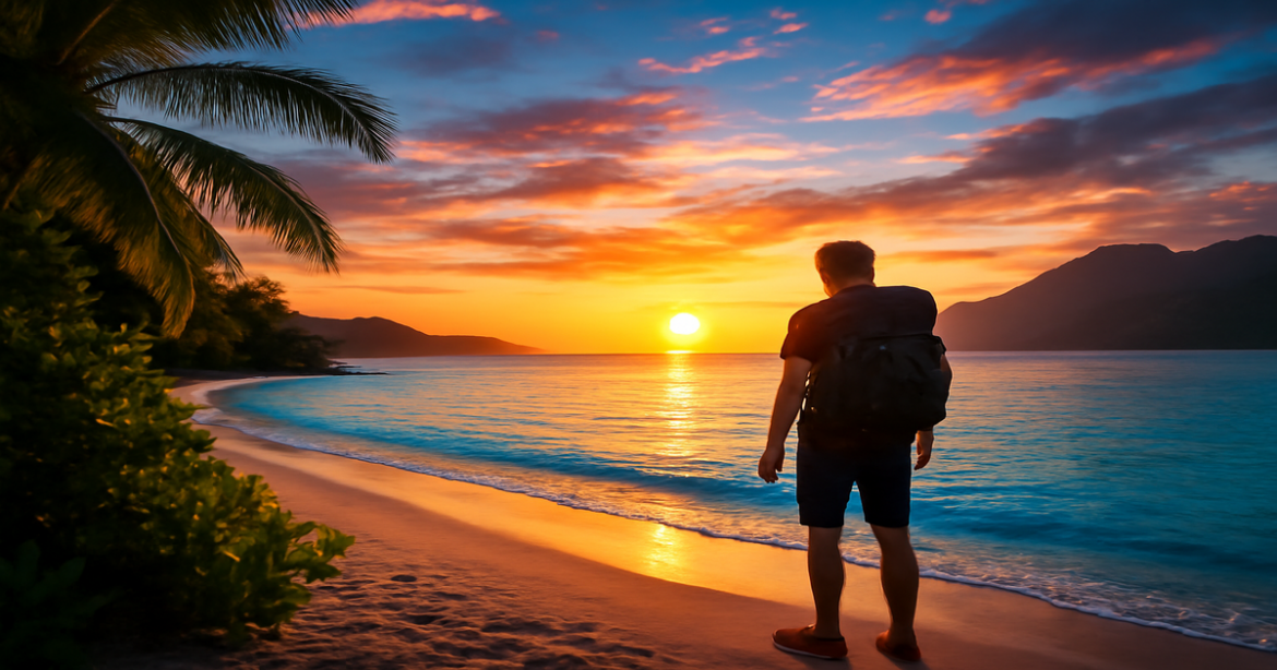 Stunning beach sunset, inspiring для самостоятельные путешествия in 2026, perfect for travel enthusiasts.