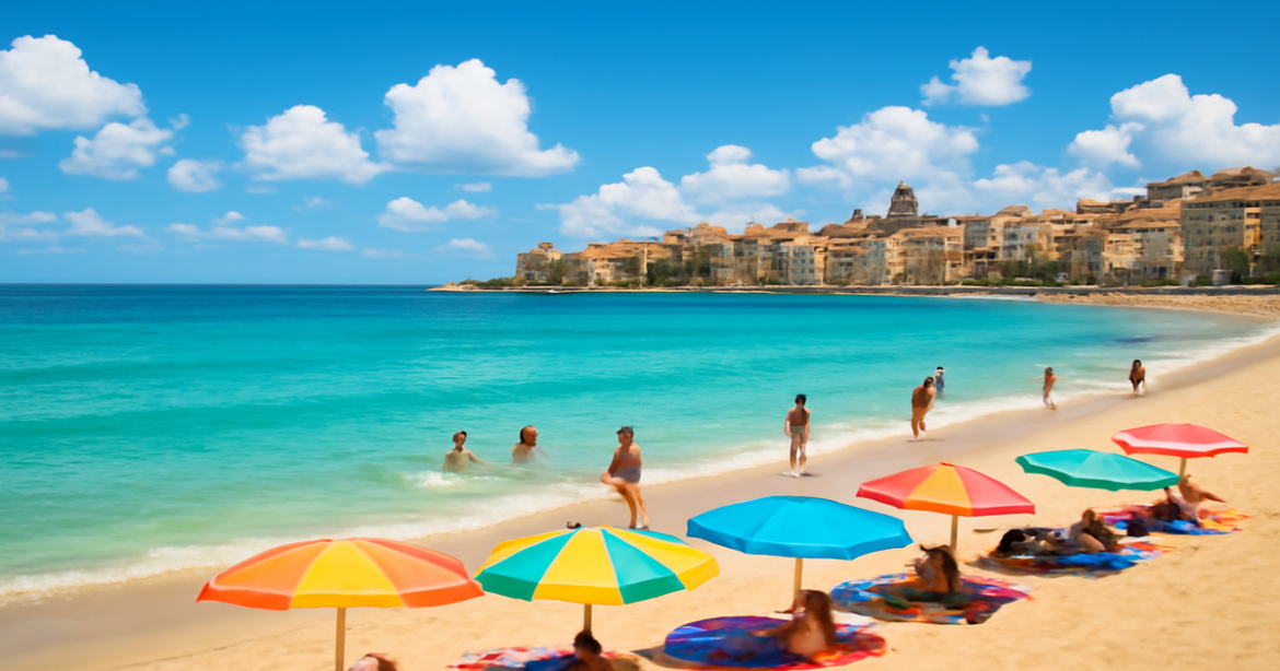 Explore beach vacations in Europe with this vibrant and inviting beach scene.