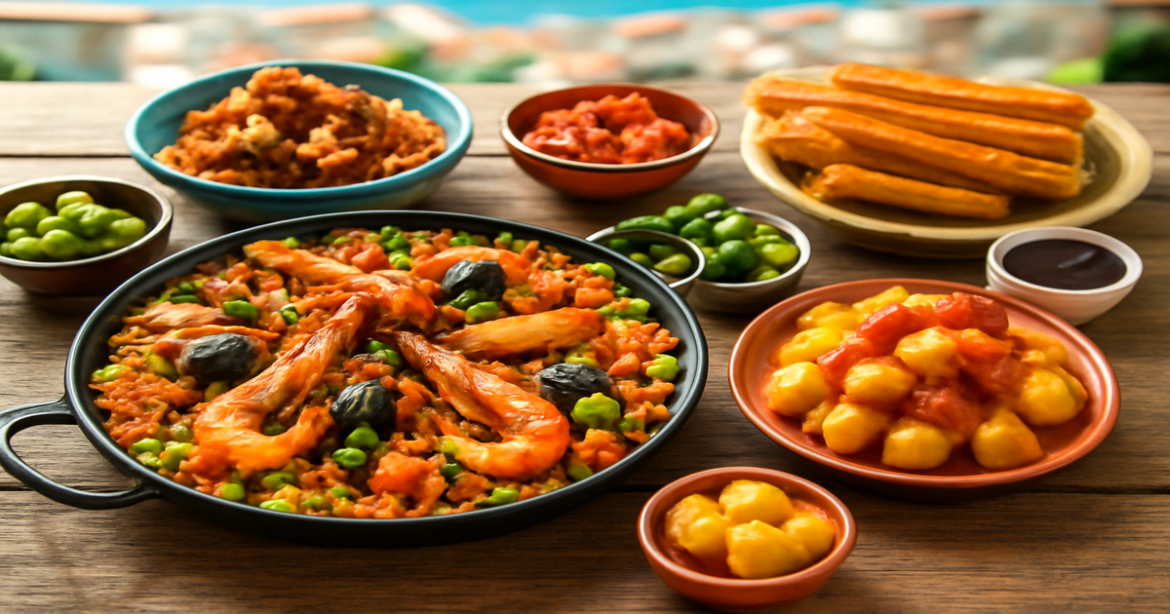 Discover what попробовать в Испании with this vibrant display of traditional Spanish cuisine.