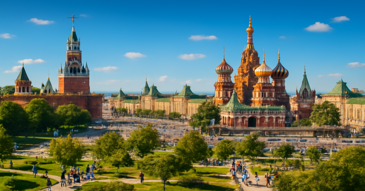 Explore the top достопримечательности Москвы with this vibrant cityscape of iconic landmarks.