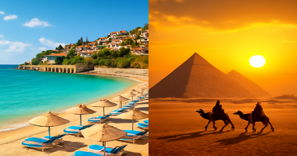 Explore the beauty of Турция vs Египет in this travel comparison featuring stunning landscapes.