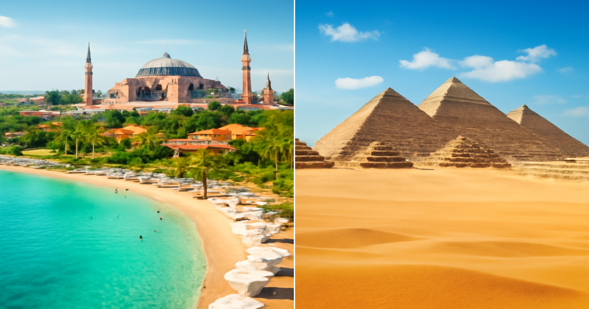 Explore the beauty of Turkey vs Egypt with stunning beaches and historic landmarks in one captivating image.
