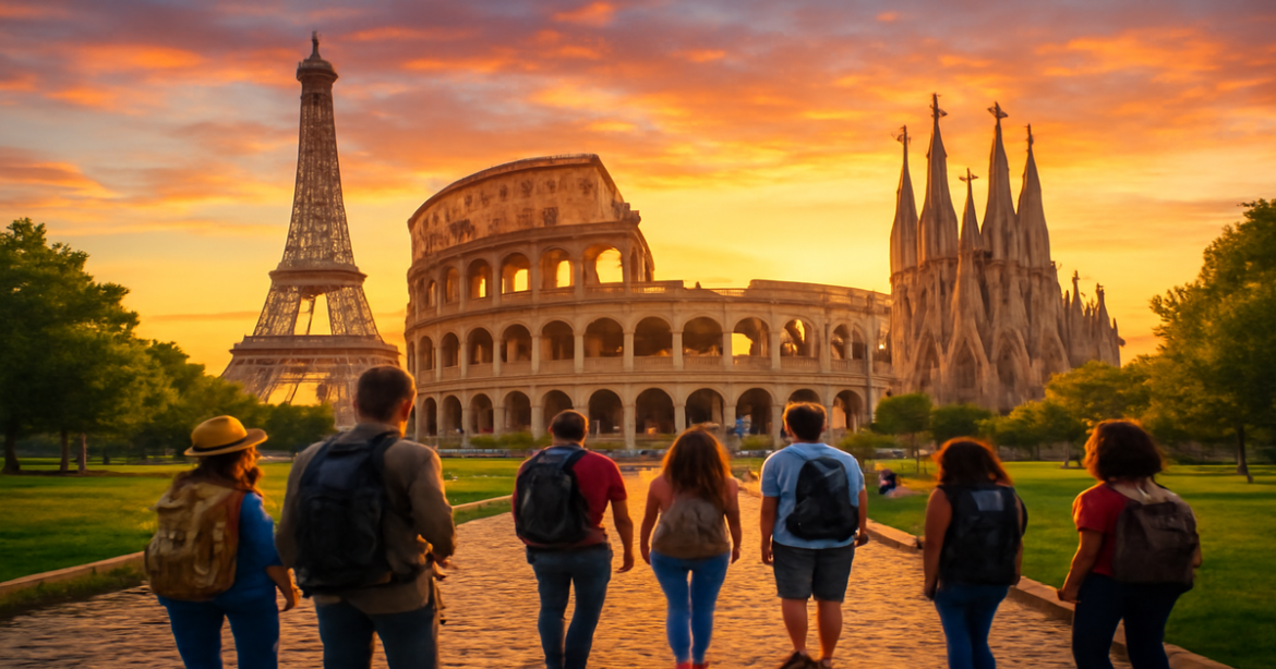 Explore inspiring туристические маршруты в Европе with stunning landmarks and vibrant travel scenes.