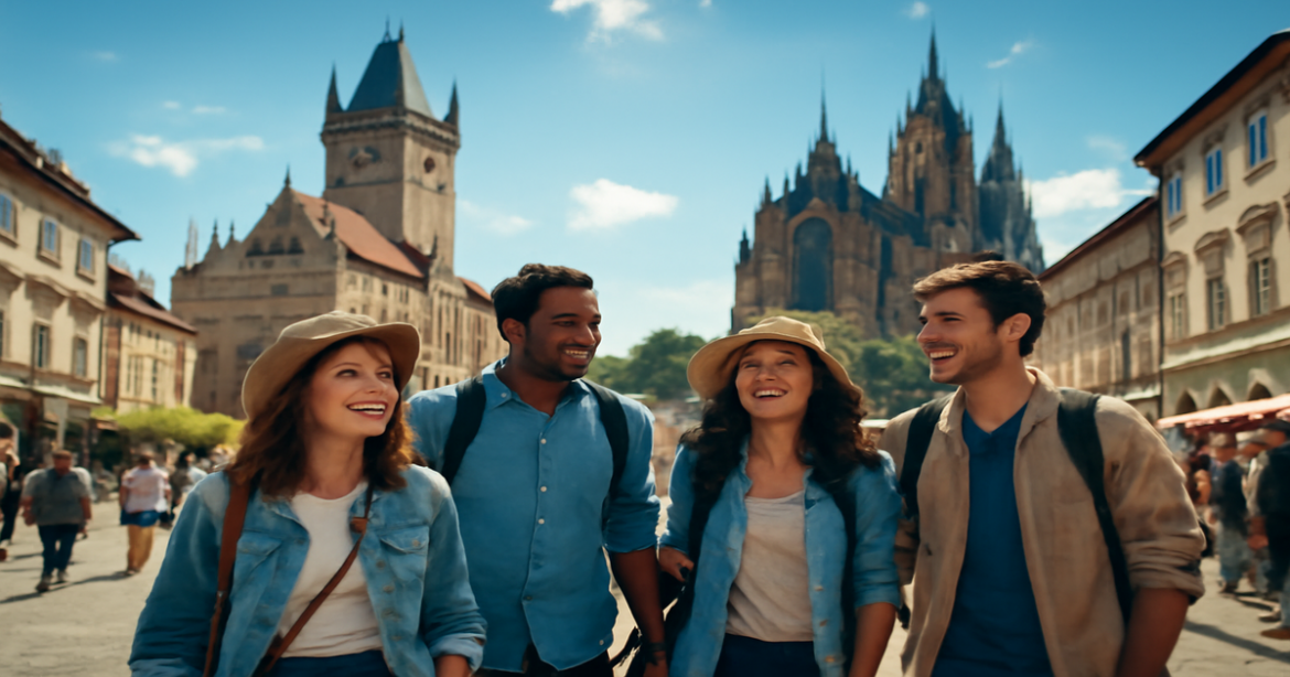 Explore the beauty of Europe with a visa in Europe, featuring iconic landmarks and vibrant street life.