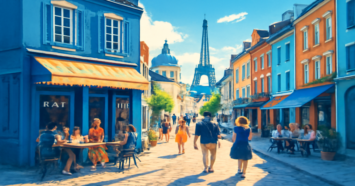 Explore a vibrant European street scene illustrating визы для Европы and travel inspiration.