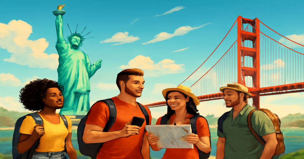Explore the beauty of iconic U.S. landmarks in a travel scene related to визы в США.