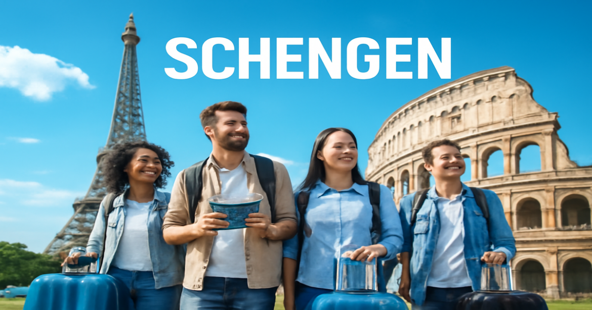 Explore the Schengen visa requirements with this inspiring travel scene featuring iconic European landmarks.