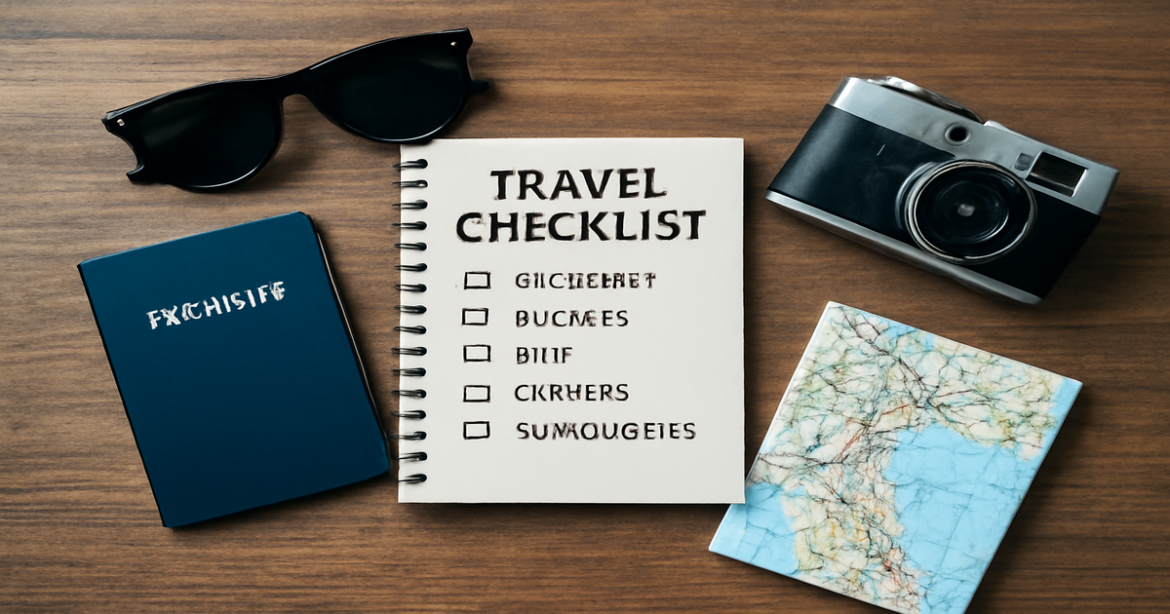 A travel checklist for travel essentials, inspiring organization for your next adventure.