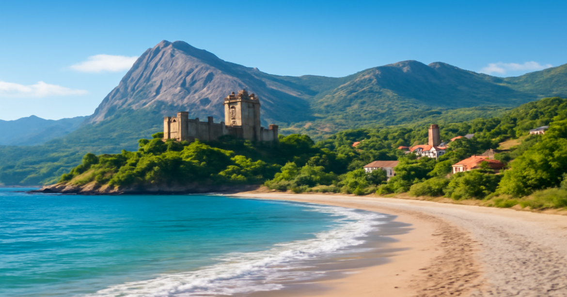Explore что посмотреть в Крыму with stunning beaches and historical landmarks in a vibrant landscape.