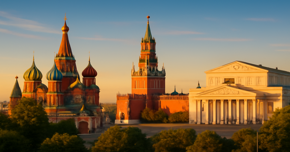 Explore the stunning достопримечательности Москвы with iconic landmarks in a beautiful sunset view.