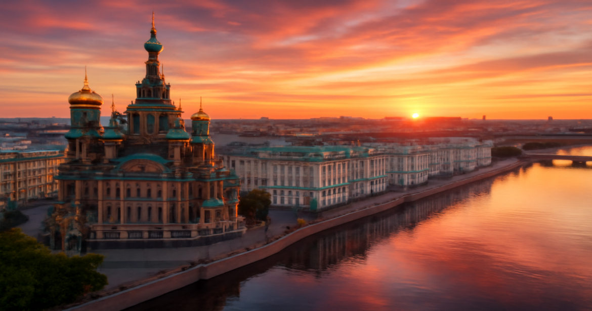Explore the достопримечательности Санкт-Петербурга with this breathtaking aerial view of its famous landmarks.