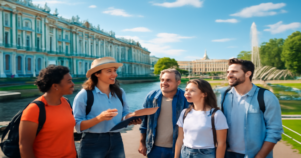Explore the best экскурсии по Санкт-Петербургу with iconic landmarks and diverse tourists.
