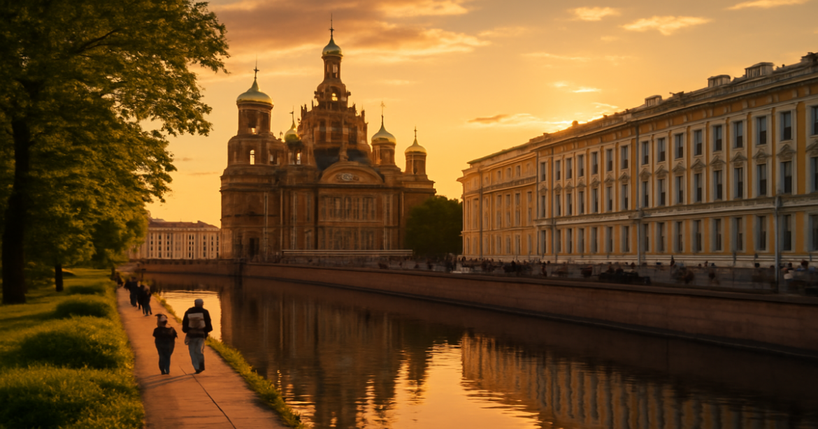 Stunning view of Saint Petersburg's landmarks, perfect for exploring экскурсии по Санкт-Петербургу.