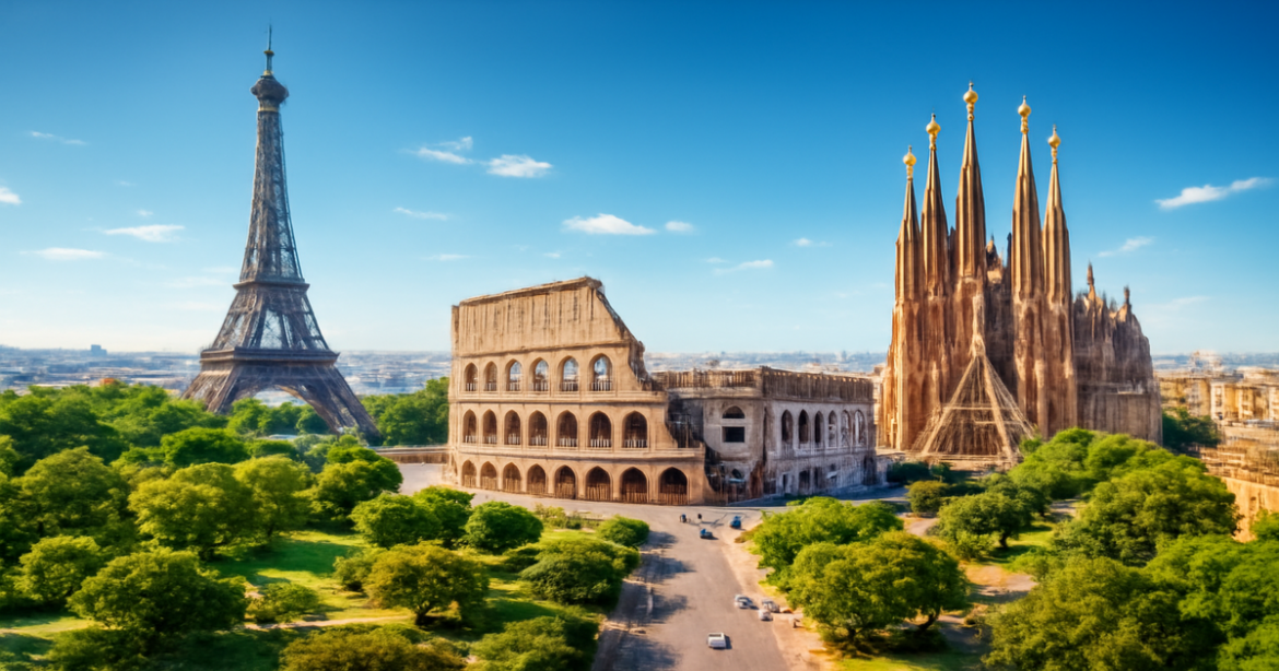 Explore stunning landmarks in Europe, representing the journey of obtaining a виза в Шенген.