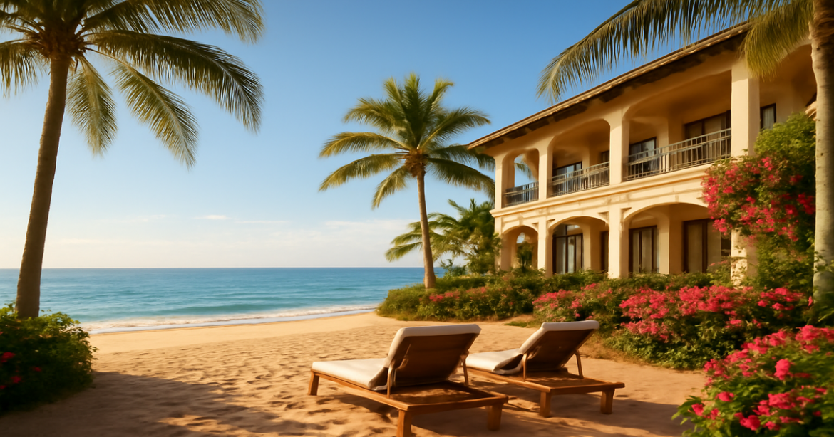 Stunning beach hotel scene illustrating how to choose the perfect hotel for your vacation.