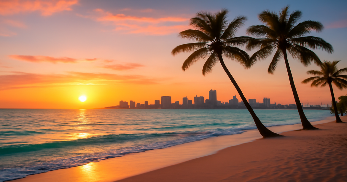 Inspiring beach sunset scene illustrating планирование отпуска for ideal travel destinations.