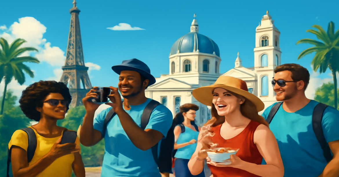 Exciting excursions for tourists in popular countries showcasing vibrant landmarks and joyful experiences.