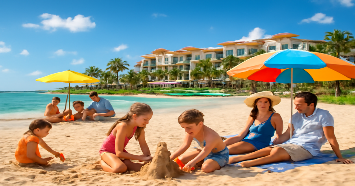 Explore the best курорты для семейного отдыха in 2023 with this vibrant family vacation scene.