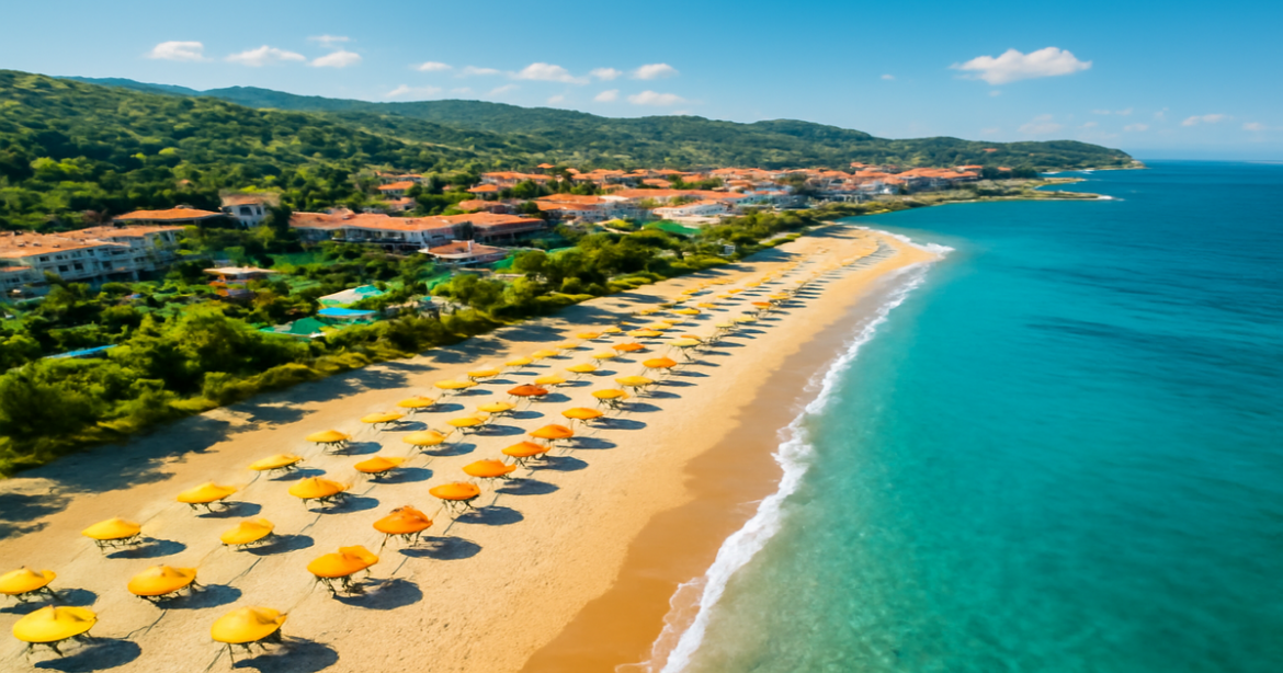 Breathtaking view of пляжные курорты Европы with sandy beaches and clear waters, perfect for your vacation.