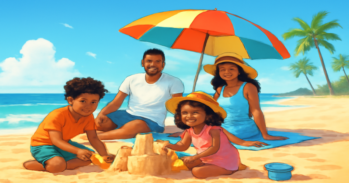 Family enjoying отдых с детьми on a sunny beach, capturing joyful moments of a perfect vacation.
