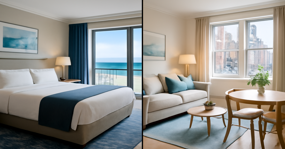 Compare hotels or apartments for a perfect vacation experience with inspiring visuals.