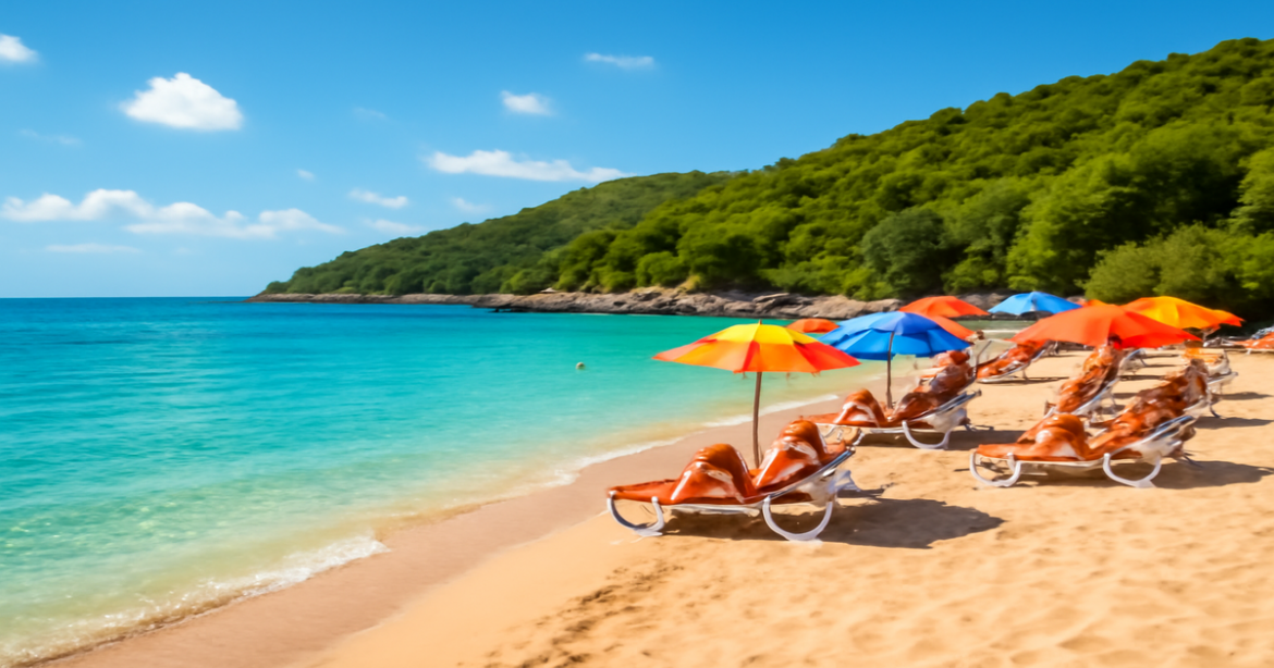 Explore пляжный отдых в Хорватии with this beautiful beach resort scene showcasing stunning turquoise waters.